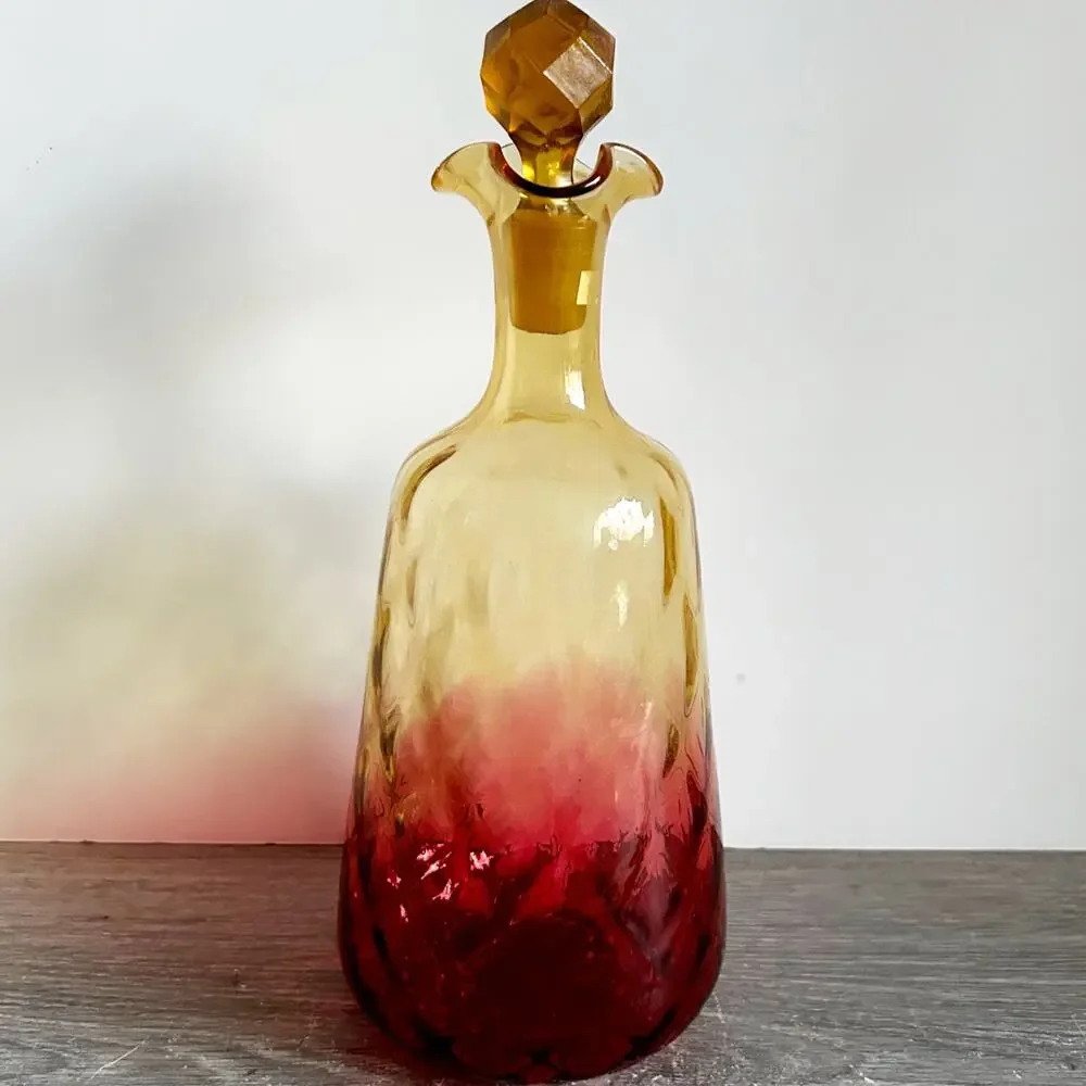 Antique Victorian Reverse Amberina Diamond Quilted New England Glass Co Decanter